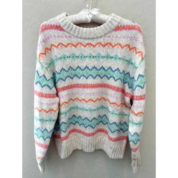 AMERICAN EAGLE | Fair Isle Knit Sweater White Multicolor Striped NWT | Small - Picture 1 of 8